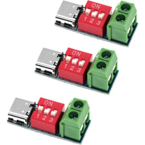 3 Pièces Module déclencheur USB-C PD 100W 5A pour l'électronique DIY Carte leurre PD/QC avec commutateur DIP réglable (5V/9V/12V/15V/20V), convertisseur de tension Power Delivery Type-C (1/5)