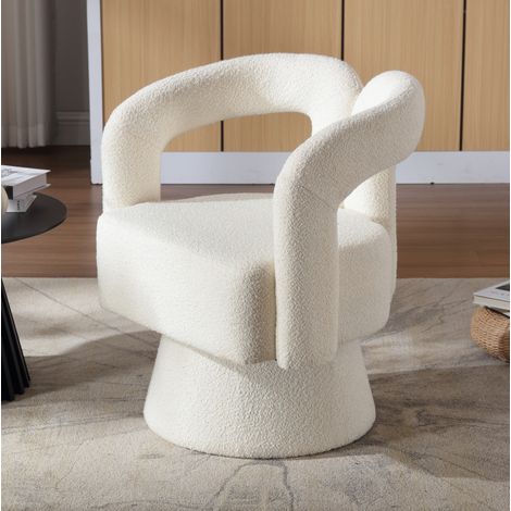 Sillón giratorio 67x55x74 cm beige en bouclé con base metálica 360° y asiento acolchado (1/5)