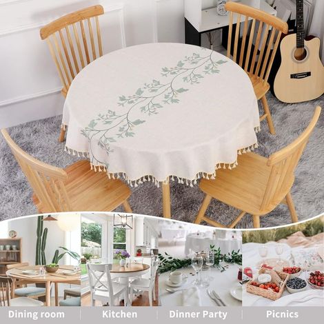 Nappe Ronde - Lin Et Coton - 140 Cm De Diametre - Anti-Tache - Pour Salle A Manger Table Basse Jardin - 1 Piece (1/5)