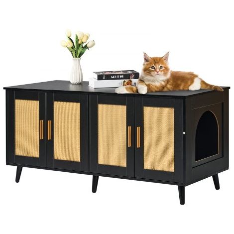 Meuble Cache Bac à Litière pour 2 Chats Maison de Toilette pour (1/5)