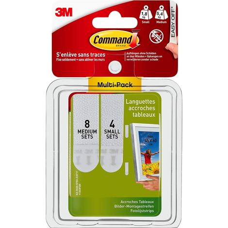 Languettes Accroches Tableaux Petites et Moyennes - 8 paires Moyennes, 4 paires Petites, Blanc - Fixation sans Dommage (1/5)