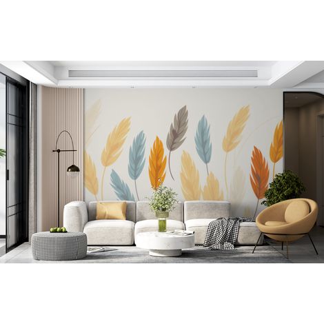 Papier peint nature - herbes à plume et épis dorés - 150 x 250 cm (1/2)