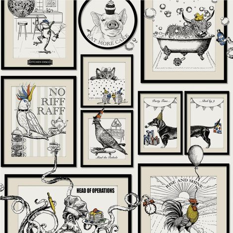 Madhouse White Novelty Wallpaper Animal Picture Frames Paste The Paper (1/4)