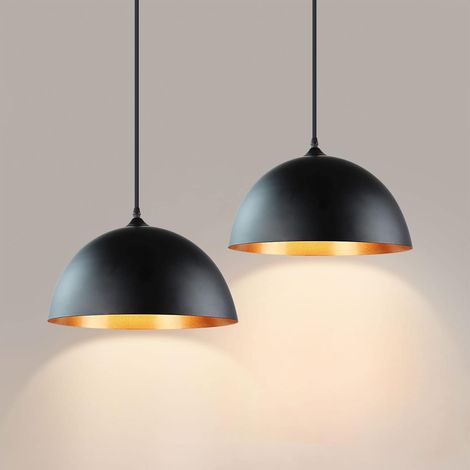 Lot de 2 suspensions industrielles en métal - Design vintage authentique avec culot - Parfaites pour salle à manger et salon (1/5)