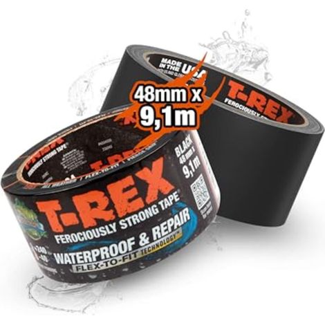 Ruban Adhésif Imperméable Extra Fort Réparation Fuite Piscine Bâche Plomberie Scotch Étanche Extérieur Intérieur Noir 48 mm x 9,1 m (1/5)