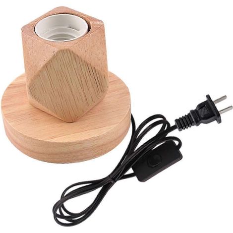 Lampe de table rustique E27 avec base en bois, veilleuse intégrée et douille pour lampe de chevet. (1/5)