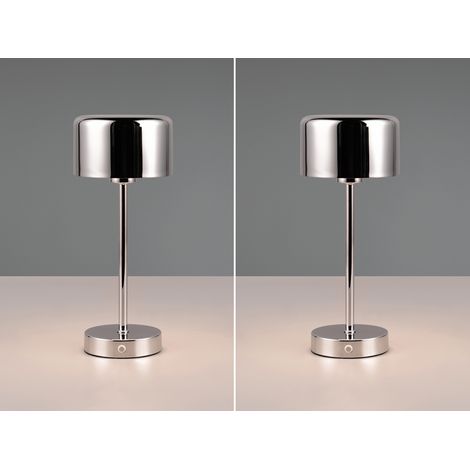 2er SET Akku Tischleuchten, per USB aufladbar, dimmbar, Silber Chrom, Höhe 30cm (1/5)