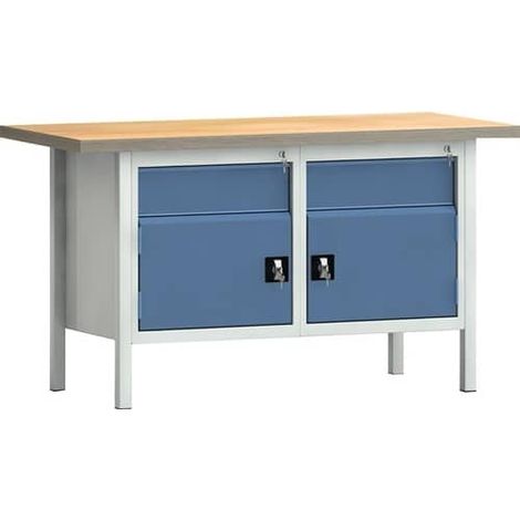 KLW Werkbank PW 700 B1500xT700xH840mm Buche Multiplex grau/blau 2 Schubl.2 Türen (1/2)