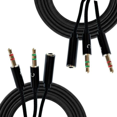 Lot de 2 Adaptateur Jack Audio Stéréo 3,5mm – Adaptateur Casque PC Double Jack 3,5mm Mâle vers 2 Femelles, Splitter Jack 25CM, Compatible avec Ordinateur, Tablette, Haut-parleur, Micro Casque (1/5)