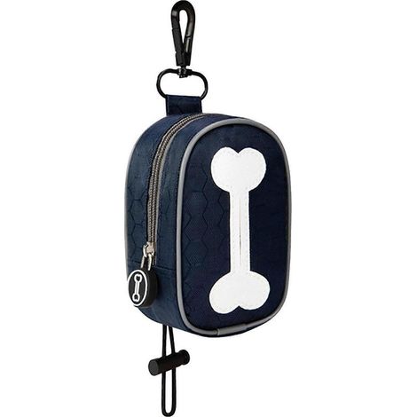 Distributeur de sacs à déjections canines, motif os, bleu marine, idéal pour les promenades en extérieur.- (1/5)