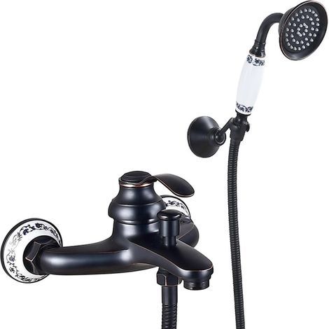 – Robinet de baignoire rétro mural en laiton H59 – Mitigeur de douche avec douchette à main – Installation facile – Flexible 150 cm (1/5)