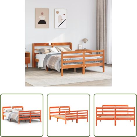 Sommier à lattes - Cadre de lit sans matelas cire marron 150x200cm bois pin massif (1/5)