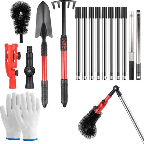Brosse de nettoyage de gouttière télescopique 4 m avec tête pivotante à 180°, outil pour retirer feuilles, mousse et débris (1/5)