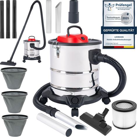 Aspirateur Industriel 2000W Aspirateur à Cendre pour cheminée avec Double système Filtration Sec Humide avec réservoir 20 L en Acier Inoxydable Fonction souffleur, Argenté (1/5)