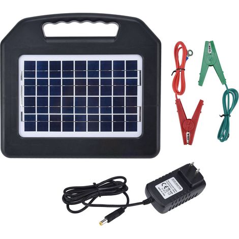 Chargeur de clôture électrique solaire 5W 100-240V 20 miles, portable, pour clôture agricole et jardin. (1/5)