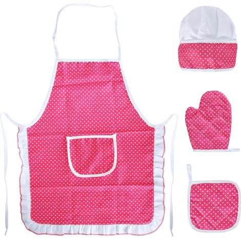 Tabliers pour Enfants 100% Coton,Tablier de Cuisine pour Enfants avec Poches,Set de Tablier et Chapeau de Chef,Inclut Gants de Cuisine,pour Cuisiner,Pâtisserie,Peinture,Activités Créatives,3-8 Ans (1/5)