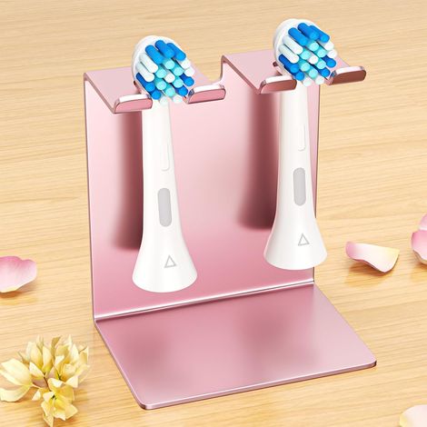 1 - Support Brosse à Dents - Porte-Brosses Mural - Rangement Salle de Bain - Fixation Auto-Adhésive ou Posée - Compatible Brosses Électriques - Or Rose - 10x5cm