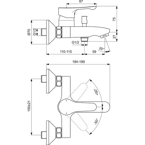 Ideal Standard Grifo de baño EM Alpha, Cromo , BC654AA (1/2)