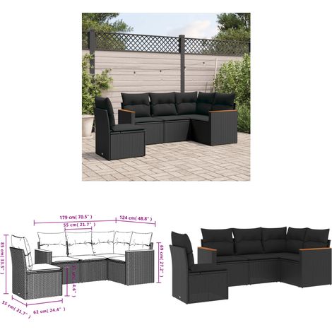 5-tlg. Garten-Sofagarnitur mit Kissen Schwarz Poly Rattan - Gartenmöbel - Rattan Möbel - Outdoor Sofa - Lounge Set - Esszimmergarnitur - Home & Living (1/3)