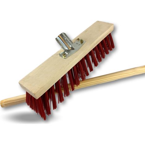 Balai de cantonnier manché Longueur 40 cm Piste Extérieur Garnissage brosse PVC rouge Douille métal boulonnée Ø 28 mm Manche bois 1,40 mètre Kibros 2641BM