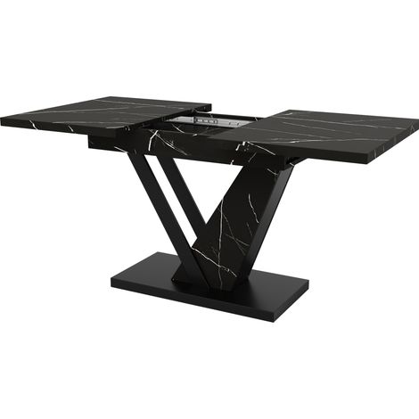 Table à manger extensible avec plateau effet marbre noir 120-160x75 cm (1/5)