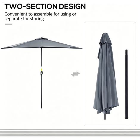 2.7m Half Garden Parasol, 5 Steel Ribs Support Outdoor Sun Shade, Weather Resistant Patio Balcony Half Umbrella for Garden Backyard (1/5)