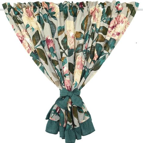 Cortina corta de estilo vintage para cocina, cortinas opacas multicolor para sala de estar, algodón y lino con estampado de peonías, 125 x 70 cm (ancho x alto). (1/5)