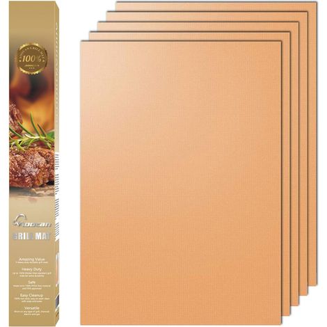 Filiyano-Tapis de cuisson en cuivre, lot de 5 - Antiadhésifs, réutilisables et faciles à nettoyer, compatibles avec les barbecues électriques et à (1/5)