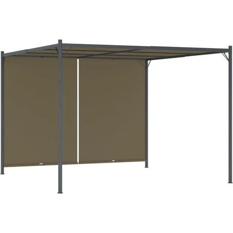 Pergola de jardin avec store rétractable, 3 x 3 mètres, gris-brun, 180 g/m² (1/2)