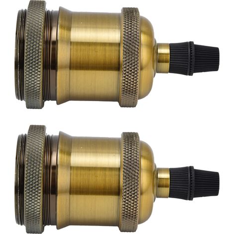 Lot de 2 douilles de lampe vintage rétro en aluminium, accessoires de bricolage pour ampoules vintage E26/27, couleur bronze jaune (1/5)