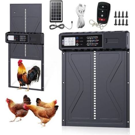 Porte poulailler automatique solaire Batterie 2000 mAh rechargeable Écran LCD programmable Aluminium étanche IP45 Installation rapide (1/5)
