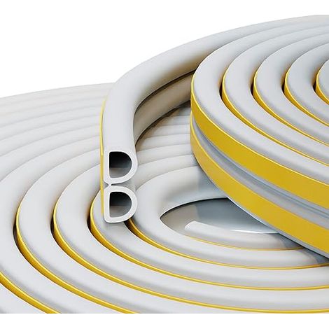 Joint Porte Isolation D-Profil, Bande de Joint d'Étanchéité en Caoutchouc 9mm(L) X 6mm(H), Mousse Adhesive, Calfeutrage Fenetre pour Preuve de Collision, Anti-Froid, Antichoc 5M (Blanc) (1/5)