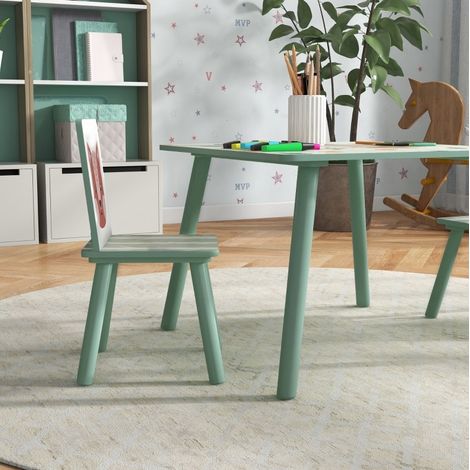 Mesa y 2 sillas para niños, conjunto de 3 piezas con motivo de animales, verde, 3 a 8 años HAVRYA (1/4)