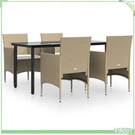 Ensemble à manger de jardin - FAFEICY - 3156608 - 1 table + 4 chaises - Résine tressée - Plateau verre trempé - Beige/noir (1/5)