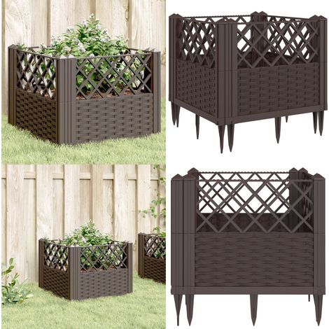 Jardinière avec piquets marron 43,5x43,5x43,5 cm PP - Jardinierre En Polypropylène - Jardinière Extérieure - Pot De Fleurs Design - Bac À Plantation - Jardinière Modulable - Home & Living (1/5)