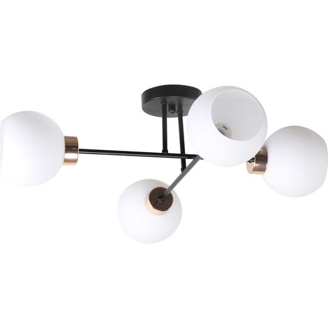 Plafonnier minimaliste noir-or, globes blancs 4xE27 40W Amanda (1/2)