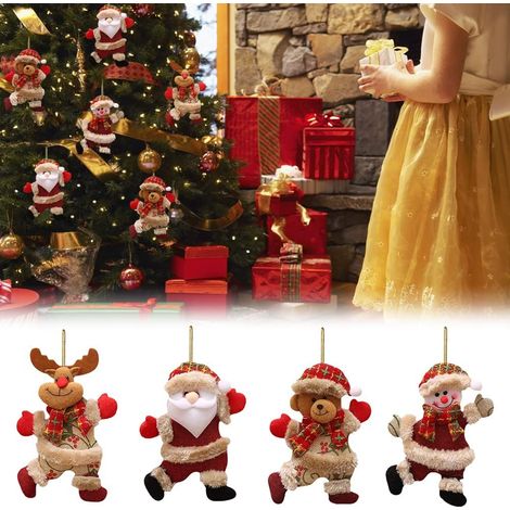 Andere Weihnachtsdekorationen, 4 Stück Weihnachtsbaum-Hängeornamente, Weihnachtsmann-Puppen, Schneemänner, Bären, Christbaumschmuck