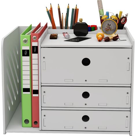 Office Organizer, Office Storage Organizer with 1 Magazine Rack - 3 Pen Compartments and 3 Drawer Storage Compartment for Office, Home, School, Multimedia Organizers (1/5)