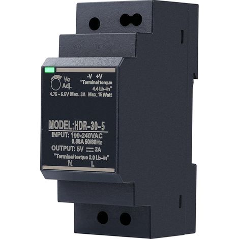 Alimentation 5V sur rail DIN 15W 3A Transformateur D'alimentations 5V DC pour l'Automatisation Domestique ou Industrielle (HDR-30-5) (1/5)