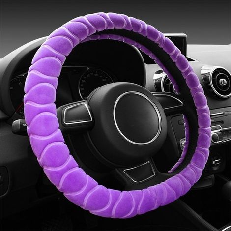 Coprivolante a forma di D per auto. Coprivolante antiscivolo, morbido e felpato. Coprivolante in peluche per interni auto. Coprivolante caldo per l'inverno. (1/5)