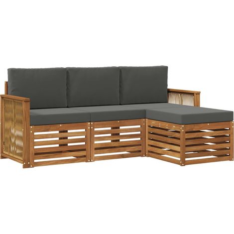 Set di divani da esterno con cuscino 4 pz Salotto da Giardino Naturale e Antracite (1/5)