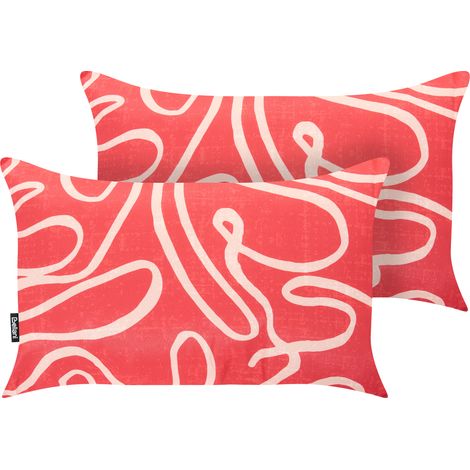 Conjunto de 2 cojines decorativos para exterior accesorios de jardín estampado abstracto moderno rojo Kerria (1/5)