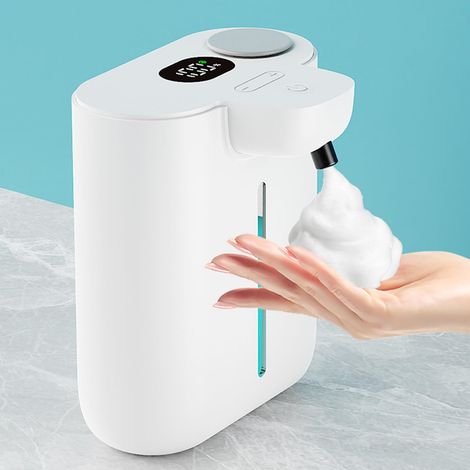 Distributeur de savon liquide automatique 500 ml Distributeur de savon électrique pour les mains avec 9 niveaux réglables Rechargeable Sans contact Distributeur de savon mural pour cuisine salle de (1/5)