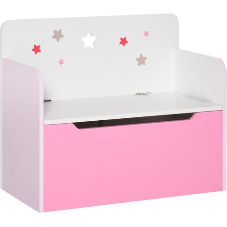 Banc de rangement avec dossier en bois pour enfants de 3 à 6 ans, 60 x 30 x 50 cm, rose (1/5)