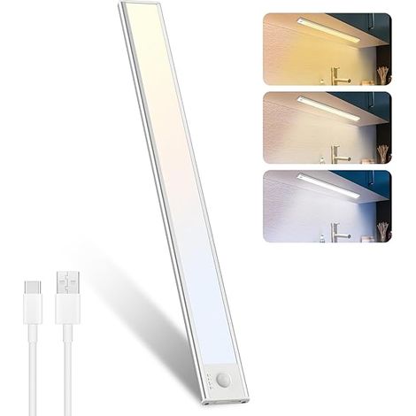 Lumière LED placard cuisine 30cm, dimmable, détecteur mouvement, 3 modes couleur 3000K-6500K, bande USB rechargeable armoire, escalier, couloir (1/5)