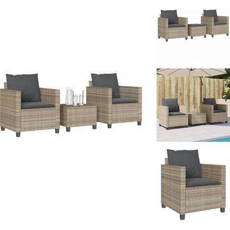 3-tlg. Bistro-Set mit Kissen Hellgrau Poly Rattan - Gartentisch - Gartenstühle - Bistroset - Outdoormöbel - PE-Rattan (1/5)