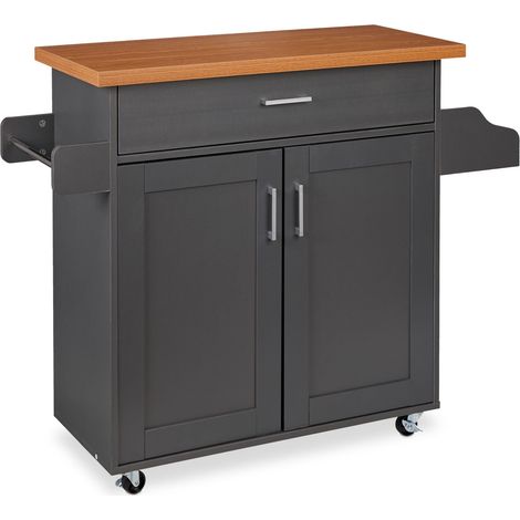 Carrello da cucina con ruote e portasciugamani 92 x 45 x 85 cm in legno grigio 130009948