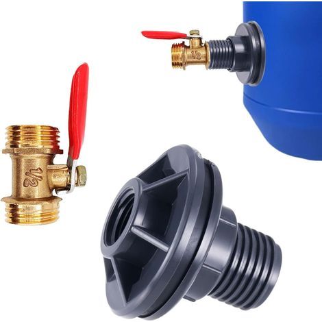 Set aus 2 Regenwassereimer-Anschlusssets mit PVC-Dichtungsadapter, geeignet für ein 1/2"-Außengewinde (DN15), ideal für die Verwendung mit Regentonnen (1/5)