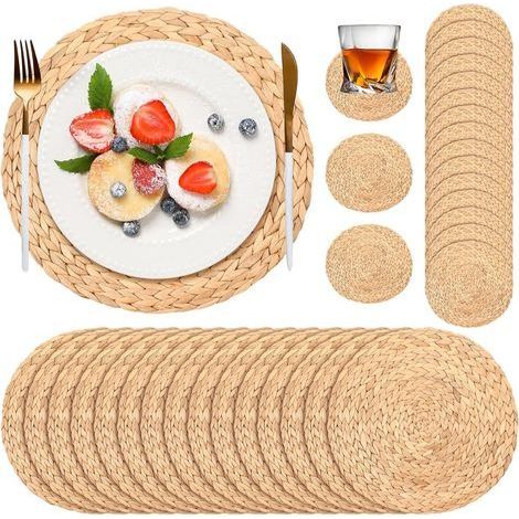 Lot de 200 sets de table en papier tissé – Dimensions 35,5 x 30,4 cm – Style rustique pour intérieur et extérieur – 100 sous-verres inclus – Grasslin- (1/5)