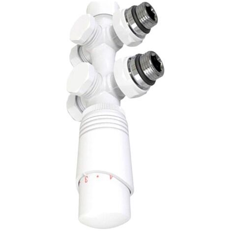 Robinets de radiateur, robinets d'angle, robinets thermostatiques, kit de radiateur multimodule avec régulateur de température (blanc) (1/4)
